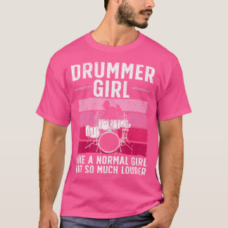 女最高の子用ドラム演奏バンドドラム Tシャツ