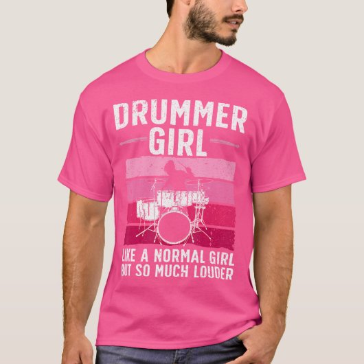 女最高の子用ドラム演奏バンドドラム Tシャツ (正面)