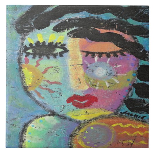 女楽しむ性の太陽の抽象芸術ポートレート タイル (正面)