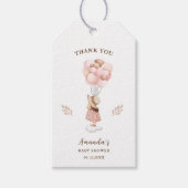 女水彩赤ちゃんシャワー飛んでいる風船 ギフトタグ (正面)