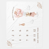 女水彩赤ちゃんシャワー飛んでいる風船 フリースブランケット (正面)