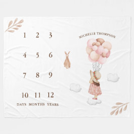 女水彩赤ちゃんシャワー飛んでいる風船 フリースブランケット