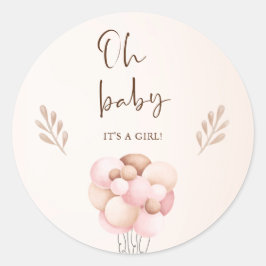 女水彩赤ちゃんシャワー飛んでいる風船 ラウンドシール