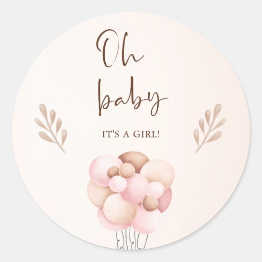 女水彩赤ちゃんシャワー飛んでいる風船 ラウンドシール (正面)