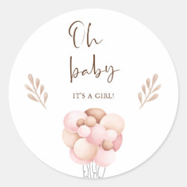 女水彩赤ちゃんシャワー飛んでいる風船 ラウンドシール