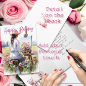 女流作家絵を描の花をフィールド誕生日 カード