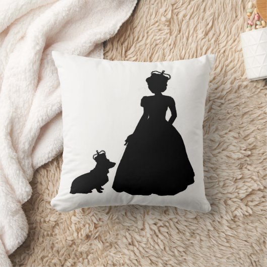 女王およびコーギーのシルエットの枕エリザベスII クッション (ブランケット)