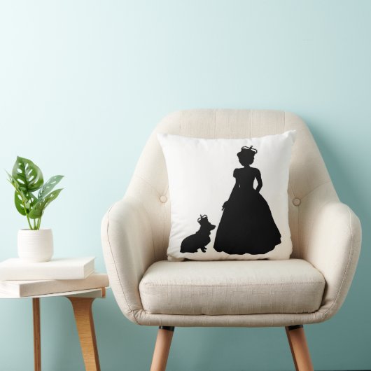 女王およびコーギーのシルエットの枕エリザベスII クッション (椅子)