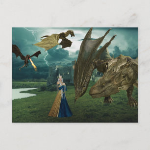 女王とドラゴンズ ワイバーン 炎を吐く城 ポストカード