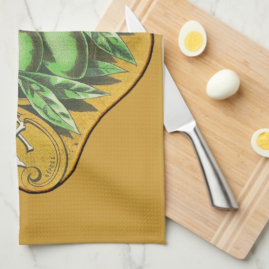 女王のオリーブのヴィンテージの食糧木枠のラベル キッチンタオル (四つ折り)