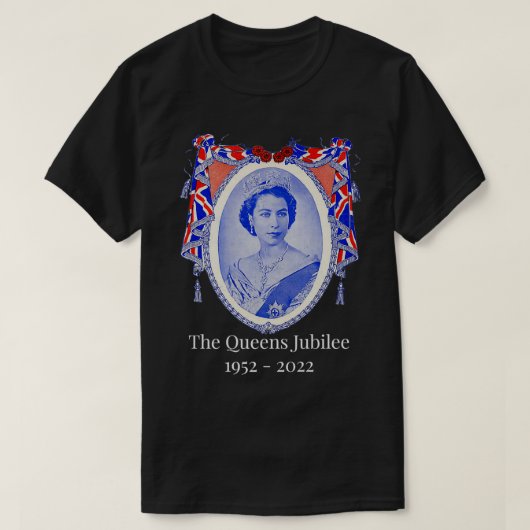 女王のジュビリー1952 2022ヴィンテージエリザベスII Tシャツ (デザイン正面)