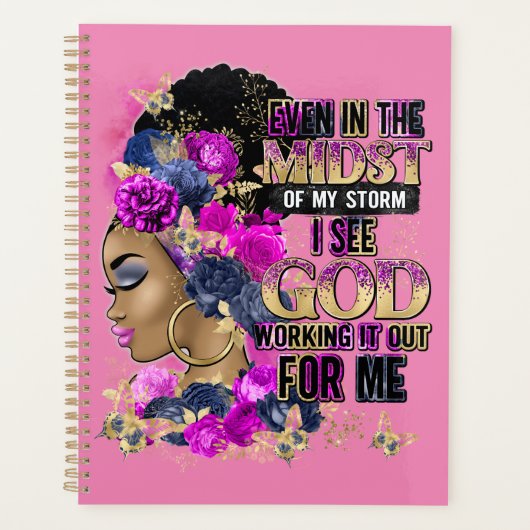 女王の真ん中に黒メラニン女性の茶色の肌 プランナー手帳 (正面)