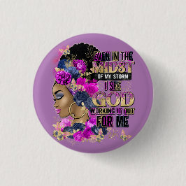 女王の真ん中に黒メラニン女性の茶色の肌 缶バッジ