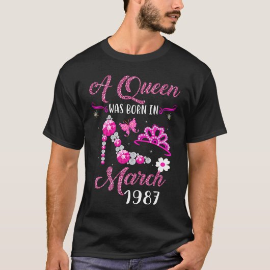 女王は1987生まれ年3月34誕生日 Tシャツ (正面)