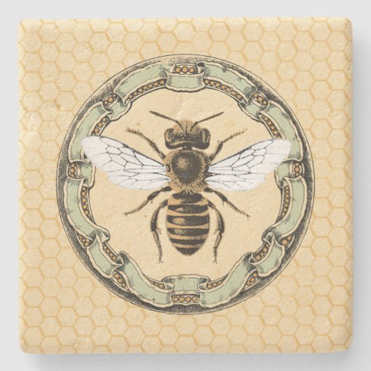 女王バチおよびヴィンテージフレーム1 ストーンコースター (正面)