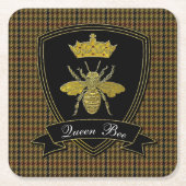 女王バチのツイードあなたの文字 スクエアペーパーコースター (正面)