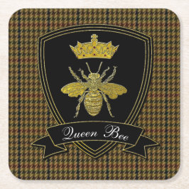 女王バチのツイードあなたの文字 スクエアペーパーコースター