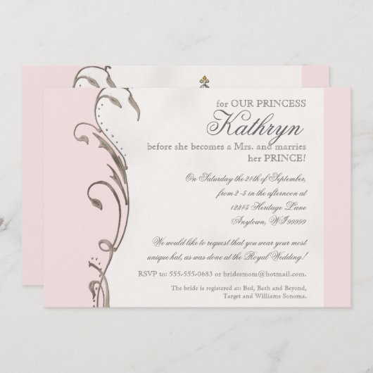 女王バチの王室のな結婚式のブライダルシャワーの招待状 招待状 (正面/裏面)