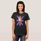 女王プラチナジュビリーコーギー旗と王冠のD Tシャツ (正面フル)