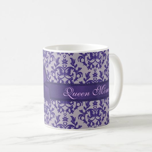 女王ママダマスク紫グレーマグ コーヒーマグカップ (正面右)