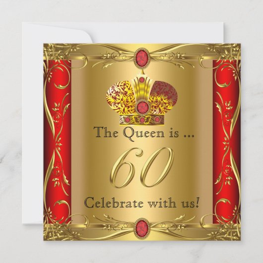 女王 国王 華麗 赤 金色 60歳 誕生日パーティー 招待状 (正面)