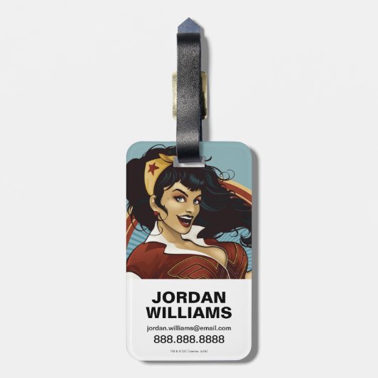 女疑問に思のボンシェル名グラフィック ラゲッジタグ (裏面縦)