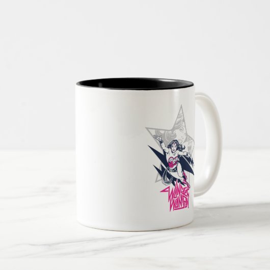 女疑問に思グラムロック飛んでいるキャラクターグラフィック ツートーンマグカップ (正面右)