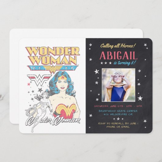 女疑問に思シャルボードフォト誕生日 招待状 (正面/裏面)