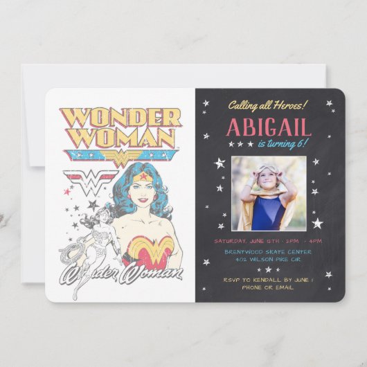 女疑問に思シャルボードフォト誕生日 招待状 (正面)