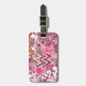 女疑問に思ピンク椿フラワーロゴ ラゲッジタグ (正面縦)