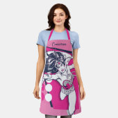 女疑問に思レトログラムキャラクターアート エプロン (着用した状態)