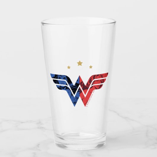 女疑問に思人とレトロモダン漫画オーバーレイのロゴ タンブラーグラス (正面)