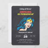 女疑問に思女の子チョークボード誕生日 招待状 (正面)