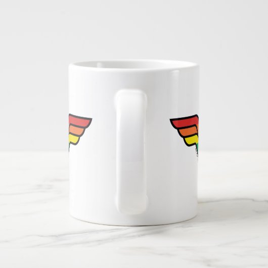 女疑問に思性の虹のロゴ ジャンボコーヒーマグカップ (裏面)