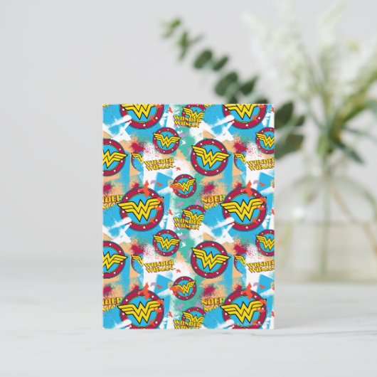 女疑問に思絵を描スプレー模様 ポストカード (スタンド正面)