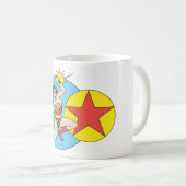 女疑問に思赤スター コーヒーマグカップ (正面右)