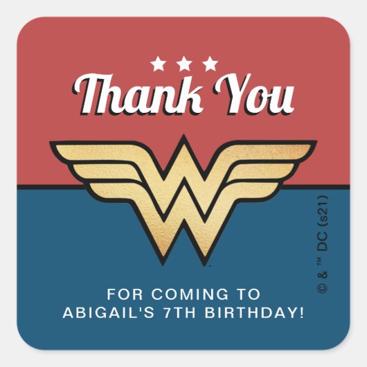 女疑問に思金のロゴ |誕生日ありがとう スクエアシール (正面)