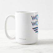 女疑問に思青と赤のレトロロゴ コーヒーマグカップ (左)