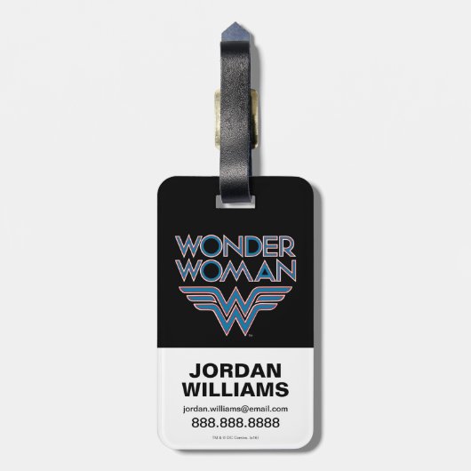 女疑問に思青と赤のレトロロゴ ラゲッジタグ (裏面縦)