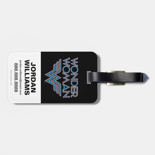 女疑問に思青と赤のレトロロゴ ラゲッジタグ (裏面横)