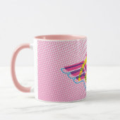 女疑問に思黄ピンク漫画アートロゴ マグカップ (左)