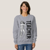 女疑問に思黒と白のポーズ先生 スウェットシャツ (正面フル)