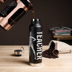 女疑問に思黒・白ポーズ ウォーターボトル