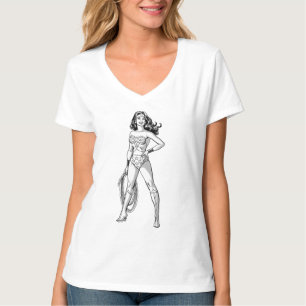 女疑問に思黒・白ポーズ Tシャツ