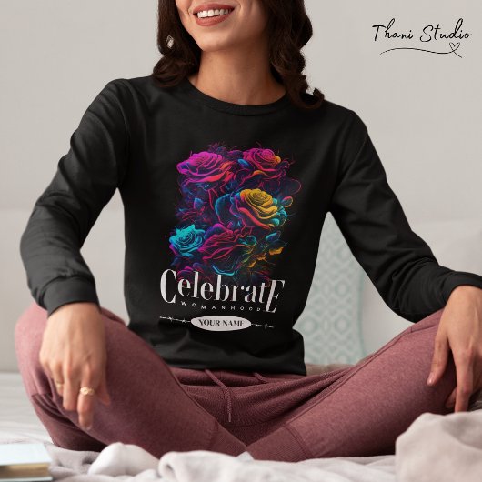 女祝モダンヴィンテージカラフル花 Tシャツ