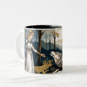 女神とオオカミのマグカップ、中世の神秘的 ツートーンマグカップ (正面左)