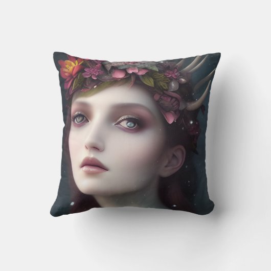 女神の冬のファンタジーフローラポートレート クッション (裏面)