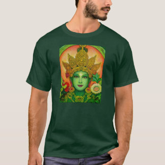 女神の緑のタラの顔のTシャツ Tシャツ