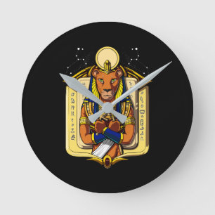 女神の雌ジシのSekhmetのエジプトの神Bastet ラウンド壁時計