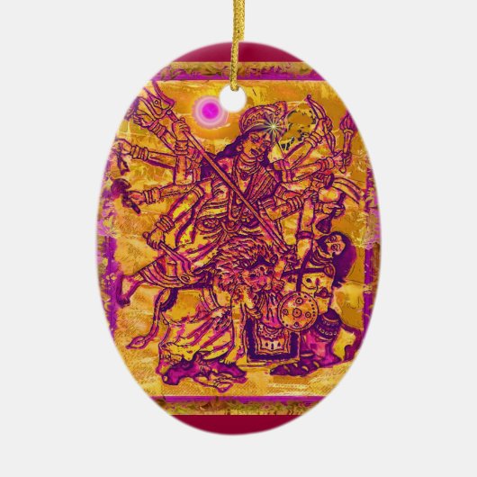 女神のDurgaの楕円形のオーナメント セラミックオーナメント (正面)